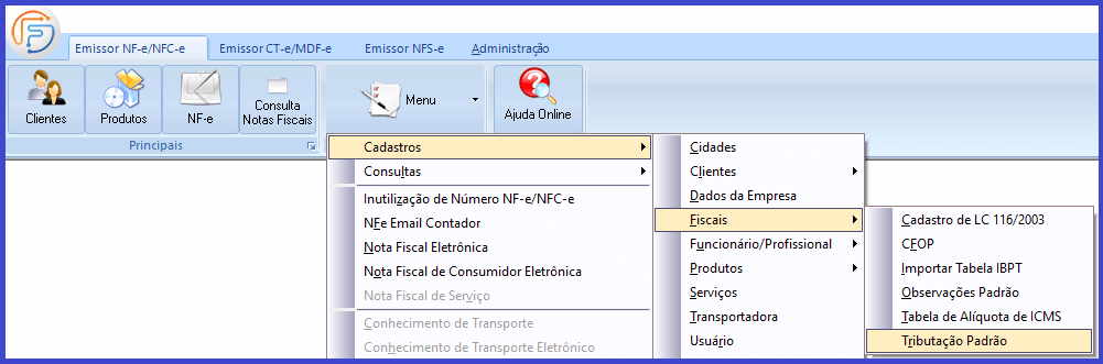 O que é o emissor PAF/ECF - Cupom Fiscal? Menu Tributação Padrão
