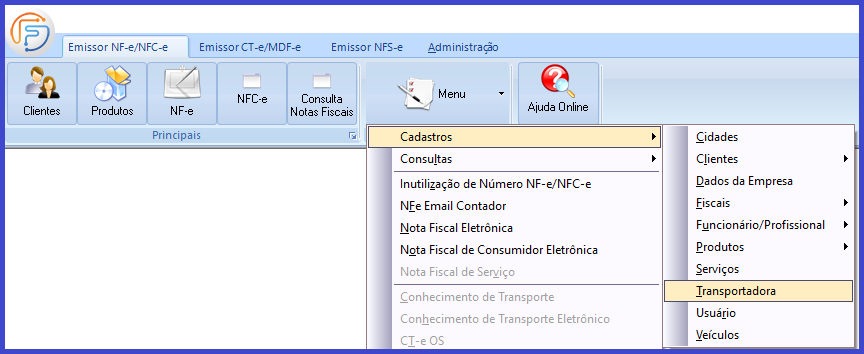 Como emitir a Nota Fiscal Eletrônica - NFe? cadastro transportadora