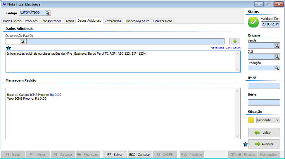 Como emitir a Nota Fiscal Eletrônica - NFe? guia dados adicionais
